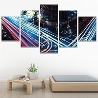 SIGNWIN 5 Panel Canvas Wall Art Street Lights for Home Decorations Ready to Hang - 60