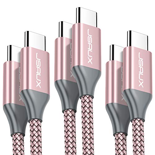 USB C to USB C 60W Cable, JSAUX 3-Pack [10ft+6.6ft+3.3ft] USB Type C Fast Charger Compatible with Samsung Galaxy S20 S20+ S20 Ultra Note 10 Plus A80, Google Pixel 2/3/3a/4 XL, iPad Pro 2018 etc-Pink
