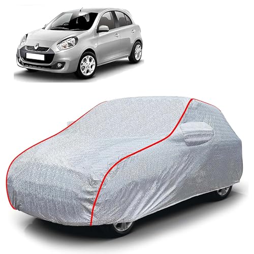 Image of Sulfar 100% Waterproof Car Body Cover Compatible with Mirror for Renault Pulse (Triple Stitched, Full Bottom Elastic, Magic Silver with Red Piping)