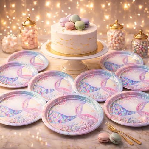 Image of Wanna Party Memaid Theme Party Plates|Underwater Theme Party Plates| Paper Plates for Birthday Parties | 8 PC | 9 inches