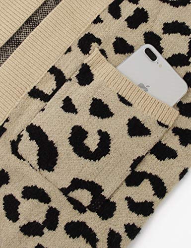 Bebonnie Ladies Cardigans, Women's Winter Warm Thick Long Sleeves Open Front Knitted Sweater Pullover Cardigan Coat Outwear with Pockets Leopard M