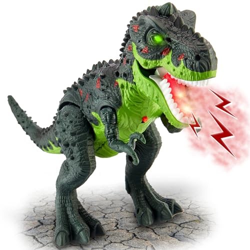 HYAKIDS Walking Dinosaur Toys with Water Spray, Electric T-Rex Toy with Roar Sounds and Lights, Glowing Eyes, Realistic Animal Figure for Kids Boys Girls 3+ Years Old