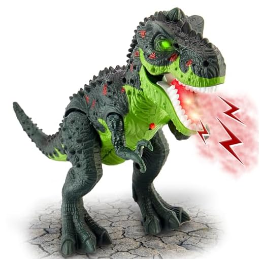 HYAKIDS Eléctrico Juguetes de Dinosaurios con Niebla de Agua, Luz y Sonido, Caminando Dinosaurio Tiranosaurio Rex Figuras Juguete para Niños Niñas 3 Años