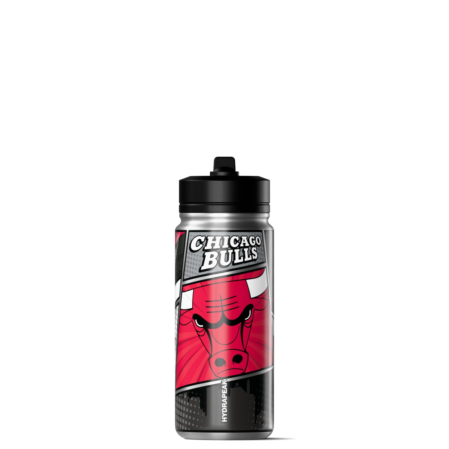 Hydrapeak NBA Officially Licensed Chicago Bulls 20oz Comic Style Stainless Steel Water Bottle with Straw Lid, Leakproof Insulated Sports Bottle for Kids, Teens, Adults & Fans