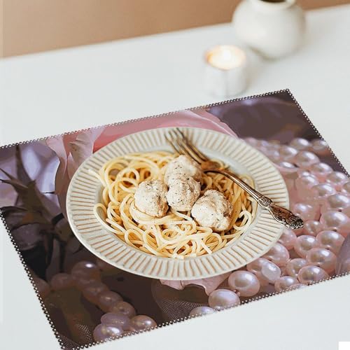 Lot de 6 sets de table en toile motif rose perle 45x30 cm chic