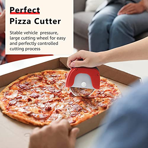 Image of P-Plus International Pizza Cutter and Serving Turner Set - 2-Piece Tool With Wheel and Spatula (Red)