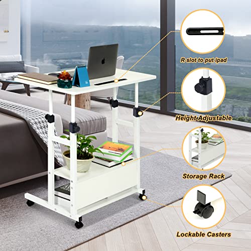 Home Office Desks Standing Adjustable Height Small Laptop Desk With Storage For Small Spaces Computer Table For Couch Bedrooms Mobile Rolling Portable Student Desk On Wheels Modern Uplift White Desk #TOP4