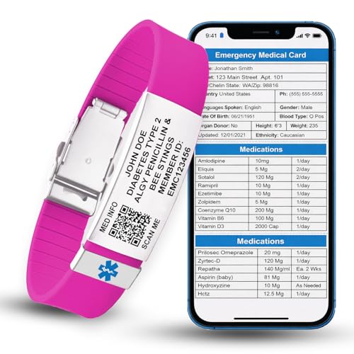 Universal Medical Data QR EMC Bracelet with Custom Engrave - Pink