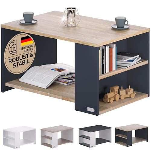 Casaria® Table Basse rectangulaire Bois Gris 90x59x48 cm Table de Salon 50kg Table Basse Moderne Design avec Rangement