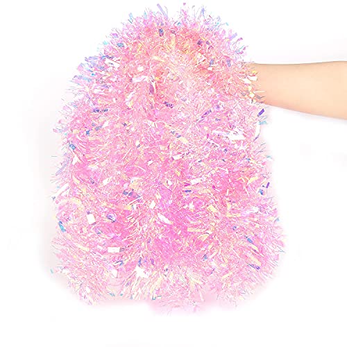 Image of LOMIMOS 17 Ft Easter Christmas Tinsel Garland,Pink Glittering Decoration for Xmas Tree Party Wedding Supplies