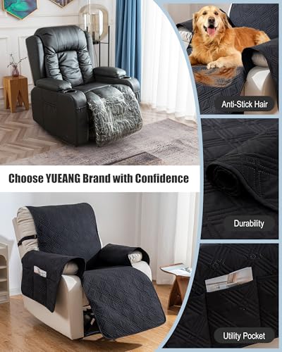 Image of Waterproof Recliner Chair Cover, Oversized Reversible Recliner Chair Covers with Pocket Washable Reclining Chair Covers Furniture Protector for Kids, Pets (28'',Black)