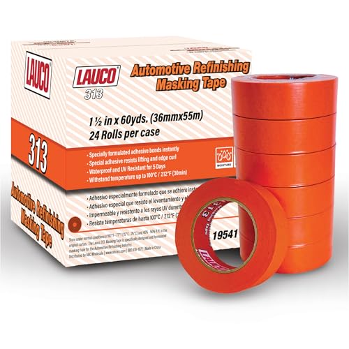 LAUCO Automotive Refinishing Masking Tape, Autobody Painters Tape, Moisture, UV and Heat Resistant, Multi-Purpose Masking Tape, No Residue, Painters Tape Bulk (1.5 in. X 60 Yd. 24 Rolls)
