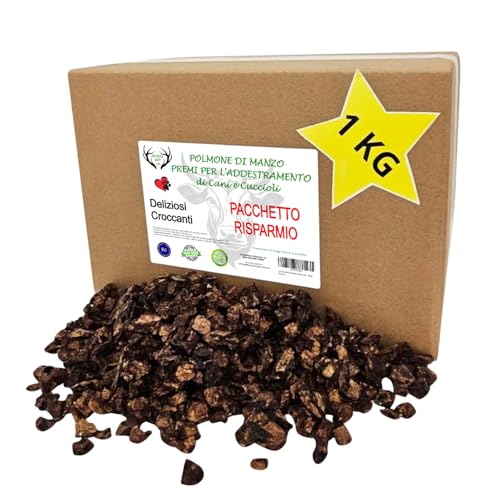 ARTISAN GIFT CO Snack Naturali per cani - 100% Carne Saporita Disidratata, Adatto alla Dieta Barf - Premi per l'Addestramento a base di Polmone di Manzo per Cani – 1000 gr.