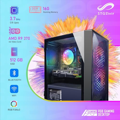 Gaming PC, Radeon R9 370 4 GB GDDR5, Core i5 3.3 GHz bis zu 3.7 GHz, 16GB RAM, 512GB SSD, 600M WiFi, BT 5.0, RGB Lüfter x 3, W10H64,Gamer PC Computer Desktop Rechner – Bild 6