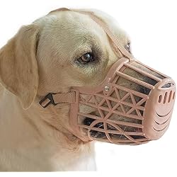 Basket Dog Muzzle for Large Medium Small Dogs, Cage Muzzles to Prevent Biting Chewing Licking Scavenging, Mouth Cover with Adjustable Strap for Vet Visits, Grooming, Walking (Size 1, Beige)
