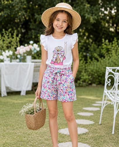 Image of Girls Summer Outfits Cute Sleeveless Top High Waisted Short Sets with Pockets Teen Girl Clothes Size 6-14 T