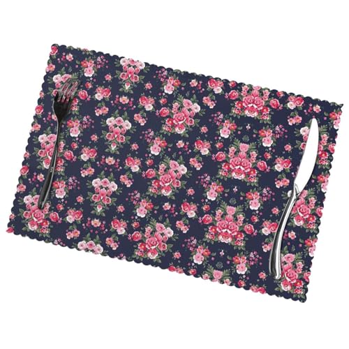 Lot de 6 sets de table polyester lavables résistants chaleur pivoines - 4