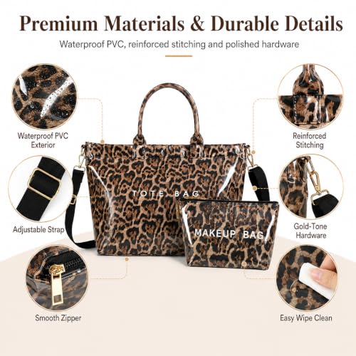 Image of GISMTR Large PVC Tote Bag for Women Letters Print Handbags Kraft Paper Shoulder Bag for Work Travel