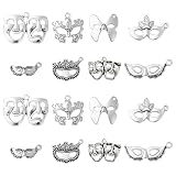 KitBeads 80pcs 8 Styles Tibetan Drama Mask Charms - Antique Silver Mardi Gras Comedy Tragedy Masquerade Mask Charms for Jewelry Making Bulk