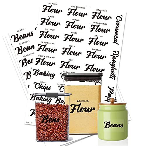v2croft 168 Etiketten für die Küche, Speisekammer, vorgedruckt, schwarzer Kursivtext, Lebensmittel-Namensaufkleber, Organisationsetiketten für Gläser, Dosen und Aufbewahrungsbehälter (wasserabweisend) Cover