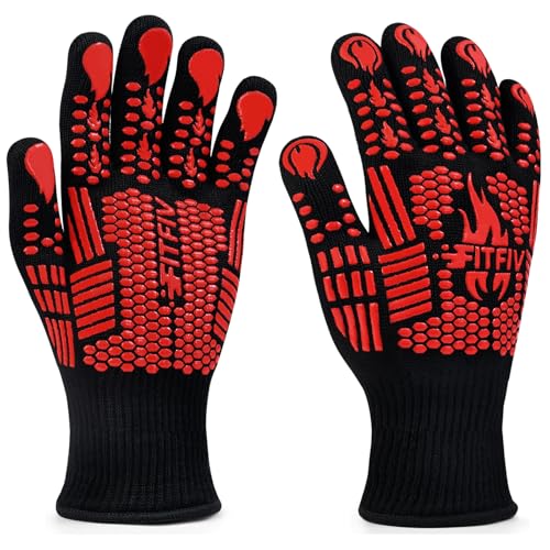 Image of BBQ Gloves, Oven Gloves, 1472F Extreme Heat Resistant Barbecue Gloves, Silicone Non-Slip Oven Mitts, Kitchen for Cooking, Grilling, and Baking