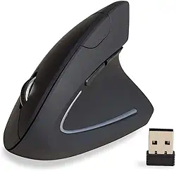 Mouse Vertical Ergonômico Sem Fio - 2.4GHz - 6 Botões - DPI Ajustável 800-1600 - Design Confortável - Cliques Silenciosos - Preto e muito moderno