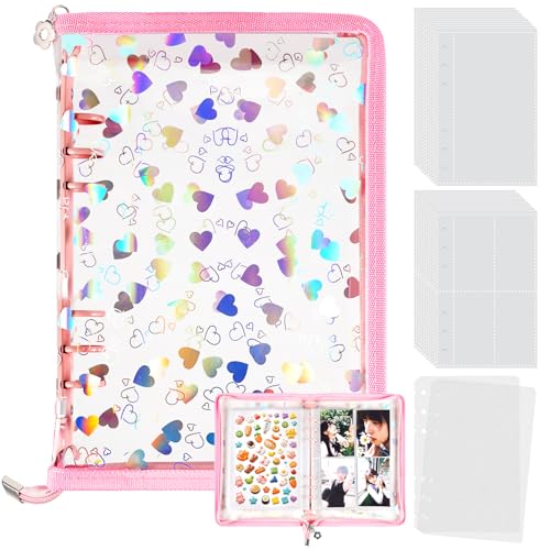 Fluxbee シール帳 A5サイズ 大きめ 透明 6穴 ファスナー付き シールバインダー 女の子 推し活 ステッカー 収納 クリア シール手帳 コラージュ かわいい 【リフィル×20枚＋シールPP専用台紙×2枚】の商品画像（Amazon）