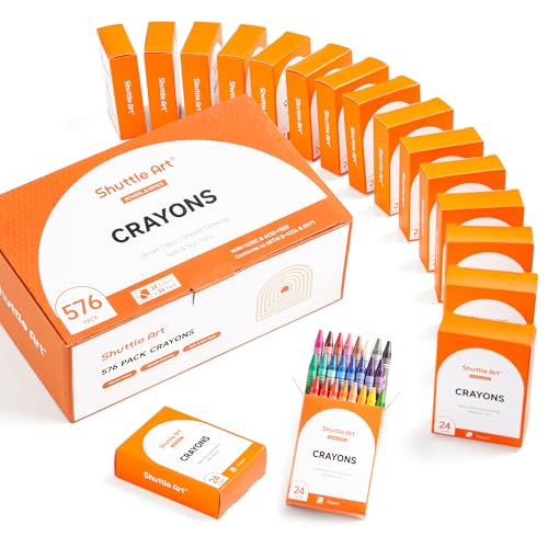 Image of Shuttle Art Crayons Bulk Set - 24 Boxes of 24 Assorted Colors, 576 Count Durable & Non-Toxic Teacher-Quality Crayons, School Supplies bulk For Family Class Party Favors
