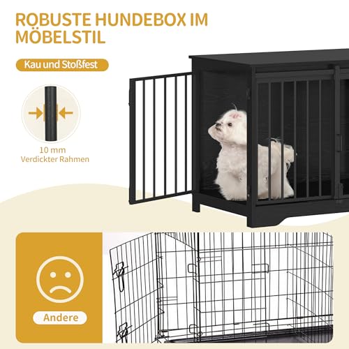 Hzuaneri Hundekäfig Möbel, 81cm hundebox für zuhause, Schiebetüren, 2 Türen, Moderne hundebox Holz Indoor für kleine/mittlere Hunde, Hundekäfig für Zuhause, 81 x 55 x 67,5cm, Schwarz DFC83604B