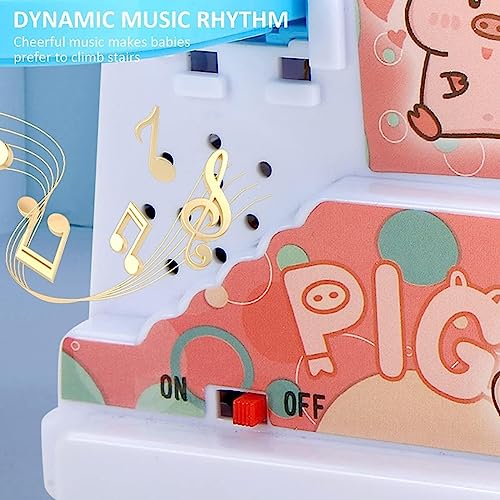 Image of MOROVIK Duck Slide Toy Set, Funny Automatic Stair-Climbing Ducklings Cartoon Race Track Set Little Lovely Duck Slide Toy Escalator Toy with Lights and Music (Duck Slide) (Pig Slide Pack of 1)