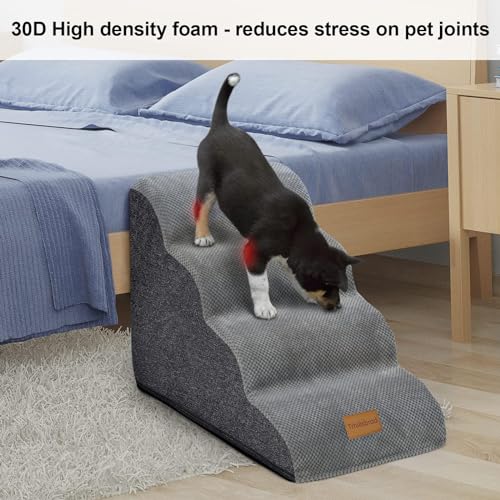 Breiter Hundetreppe 4 Stufen 50cm hoch für Kleine Hunde, Hochdichtem Schaumstoff Haustiertreppe, Waschbarem Bezug und Rutschfestem Boden, 51x72x41cm