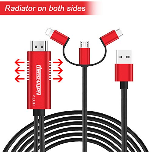 Hdiwousp 3 in 1 Adapter HDMI Cable for Phone,Mirroring Cellphone Screen to TV/Projector/Monitor Adapter, 1080P Resolution for iOS and Android Devices
