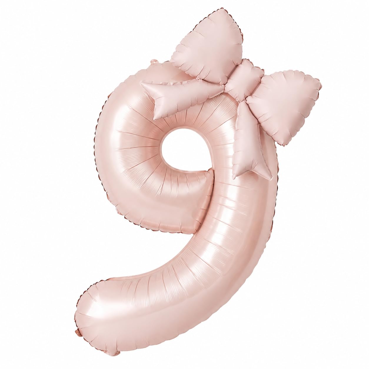 Pink Number 9 Balloon, 40 Inch Foil Number Balloon with 21 Inch Pink Bow Balloon and Glue Dots, Giant Number Party Balloons for Celebration, Girl's Birthday Decorations