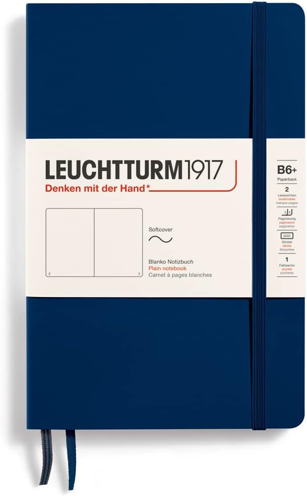 LEUCHTTURM1917 358319 Notebook Softcover Paperback (B6+), Plain, Navy