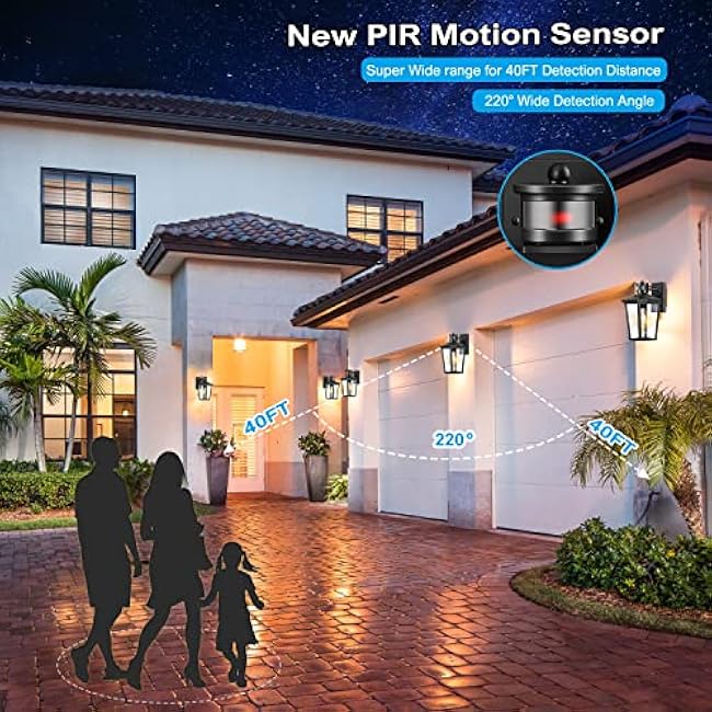 Motion Sensor Outdoor Wall Lights - Dusk to Dawn Waterproof Aluminum Fixtures for Porch, Garage, Balcony & Entrance Doors | Wall Mounted Exterior Lighting in Black Gold