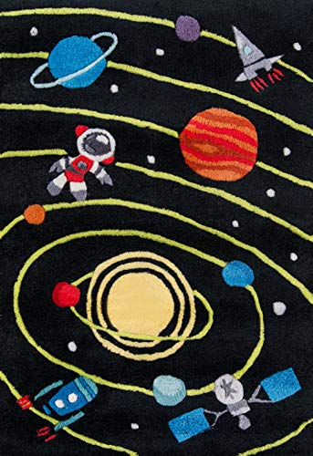Momeni Rugs Lil' Mo Whimsy Collection, Kids Themed Hand Carved & Tufted Area Rug, 2' x 3', Outer Space Black
