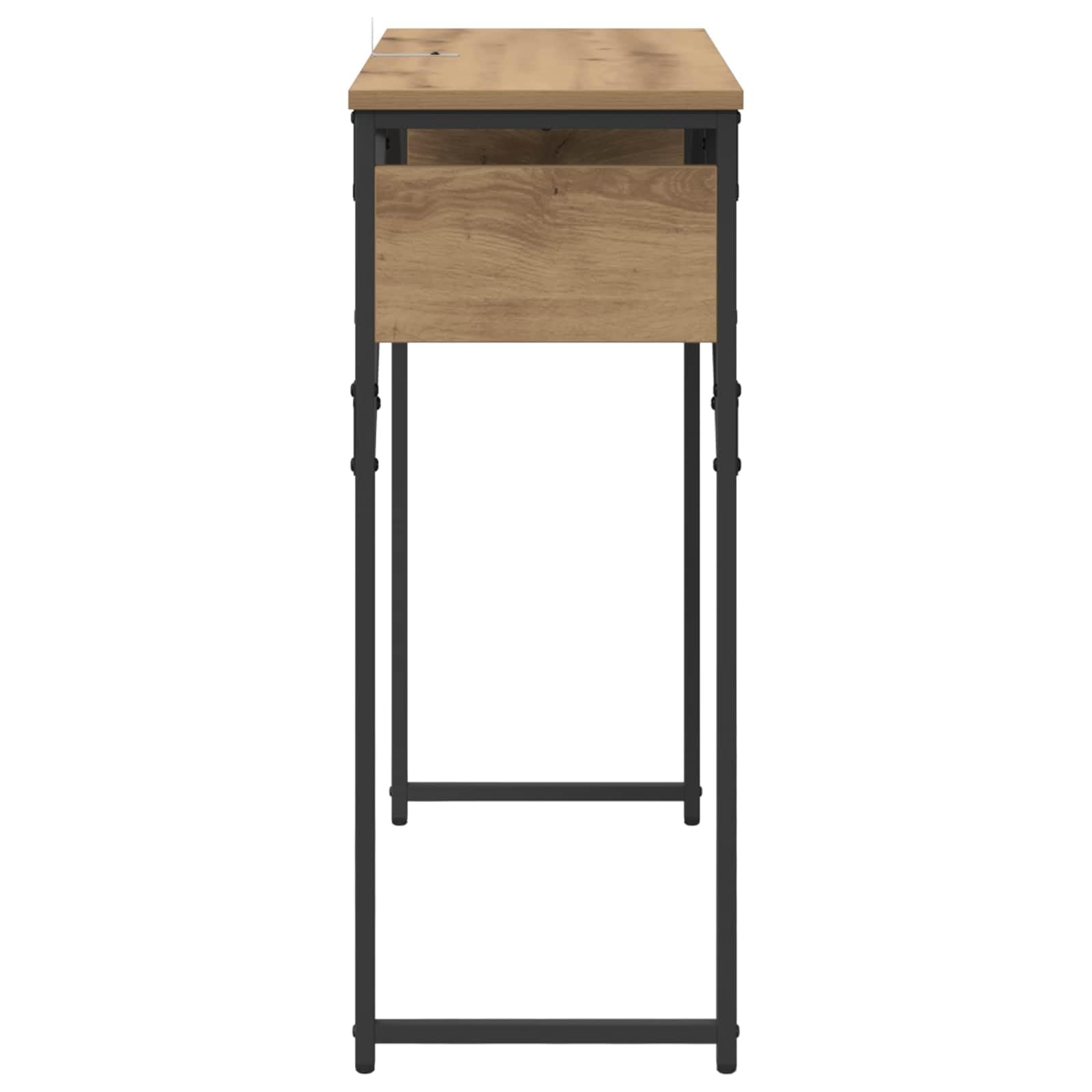 Tavolo consolle in rovere Artisan, 75 x 30 x 75 cm, con 2 ripiani, spazio per ufficio e home office, design robusto per studio, salvaspazio e durevole, in stile industriale