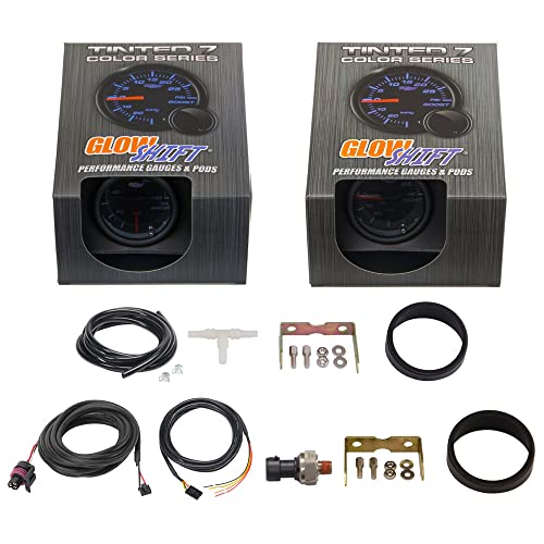 Glowshift Tinted 7 Color 30 Psi Boost/Vacuum & Oil Pressure Gauge Set - Black Dial - Smoked Lens - For Car & Truck - 2-1/16" 52Mm #TOP5