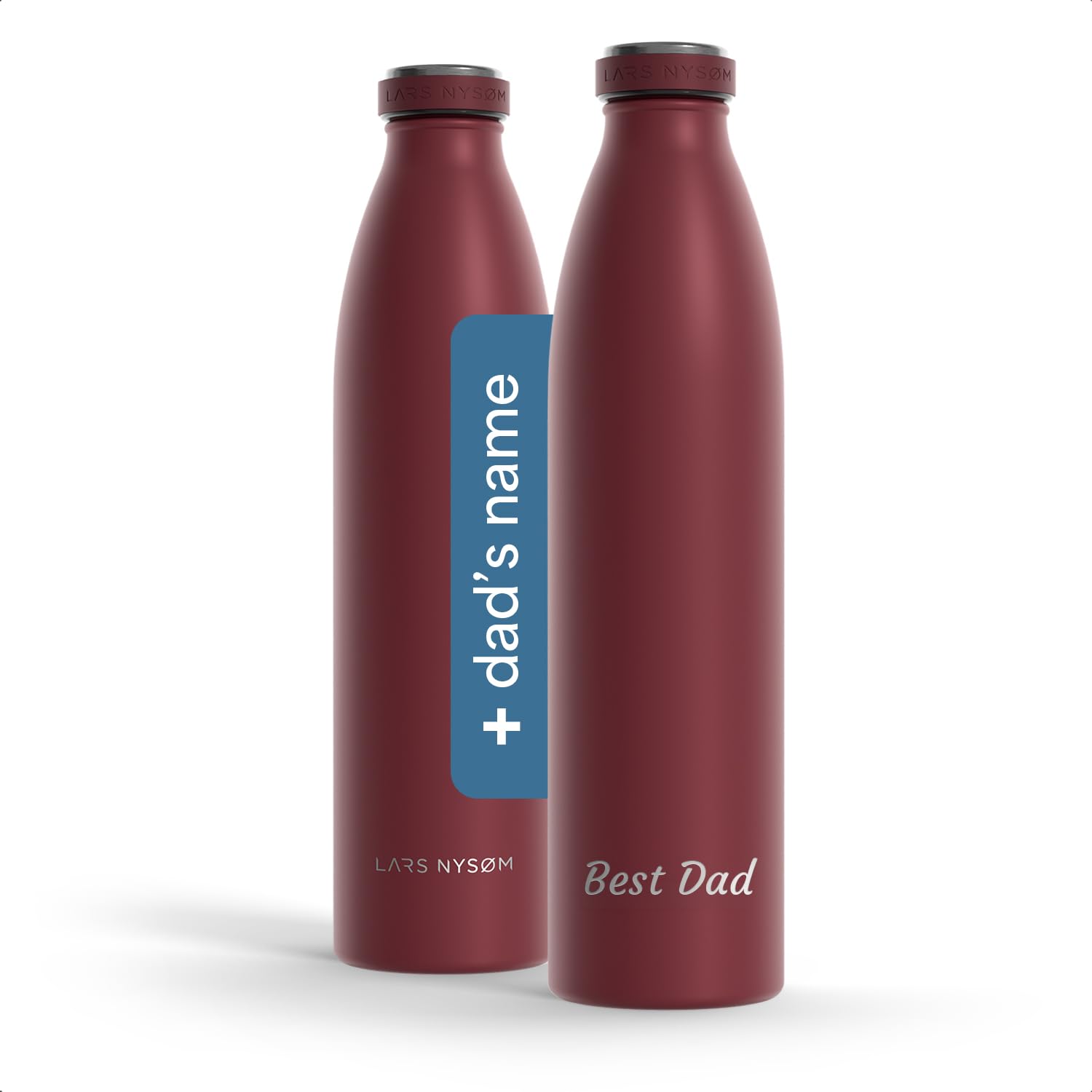 LARS NYSØM Personalised Stainless Steel Water Bottle 350ml, 500ml, 750ml, 1L, 1.5L | Insulated Bottle Suitable for Carbonated Drinks with Engraving | Bottle as Gift with Name (Berry Red, 1000ml) — image 1