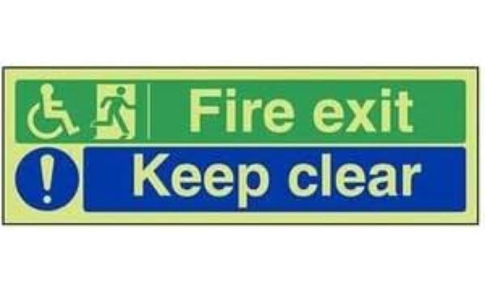 V Safety Glow In The Dark Wheel Chair Fire Exit/Keep Clear Sign - 600mm x 200mm - Rigid Plastic
