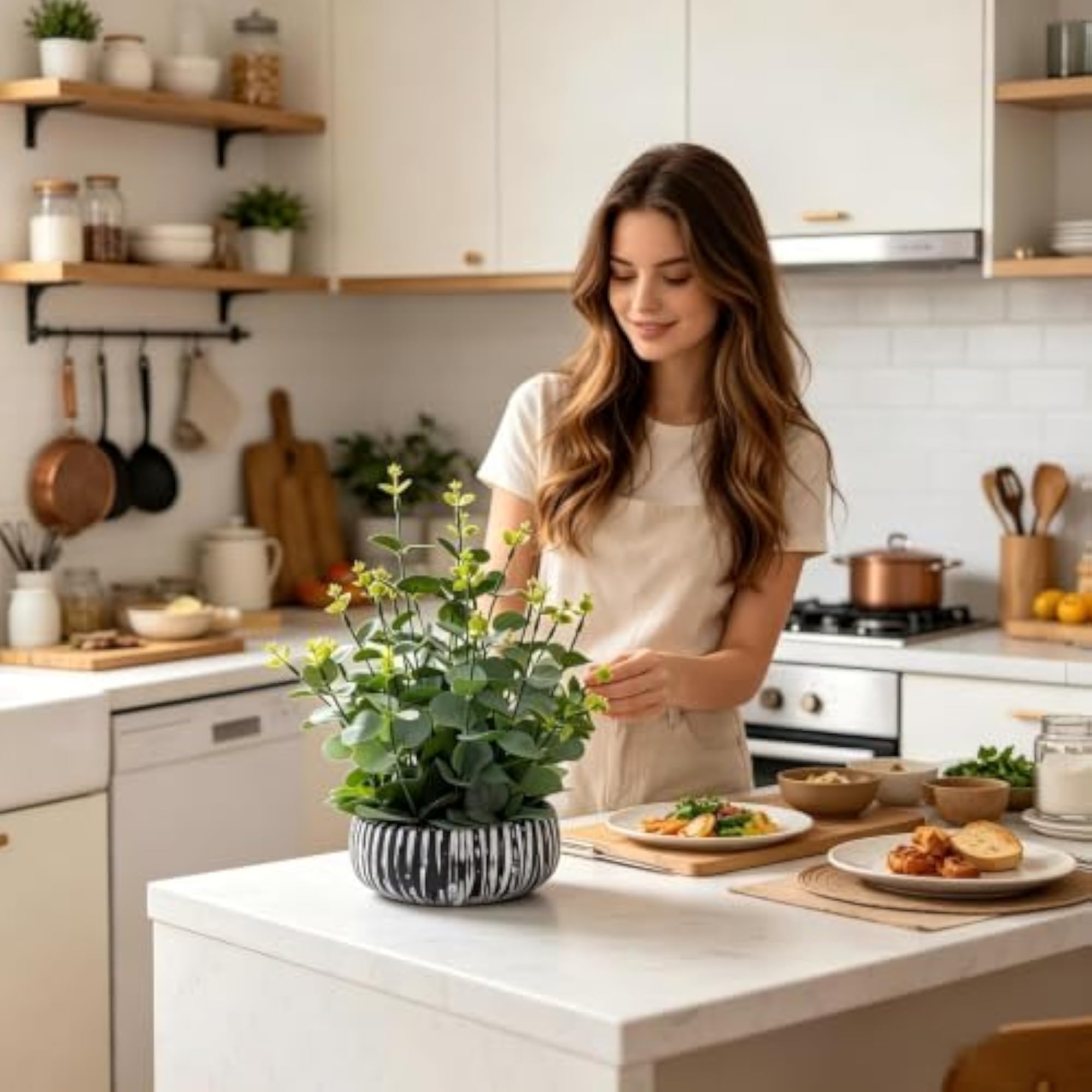 Potted Eucalyptus Plant for Kitchen and Office Decor