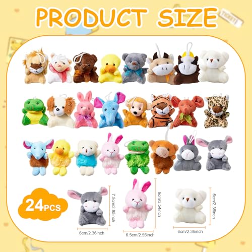 Vlecexs Mini Plüschtiere, 24PCS Mini Kuscheltier, Kleine Stofftiere, Mitgebsel Kindergeburtstag Gastgeschenke, Weihnachten Füllung, Tombola Preise, Plüsch Schlüsselanhänge, Kleine Geschenke für Kinder