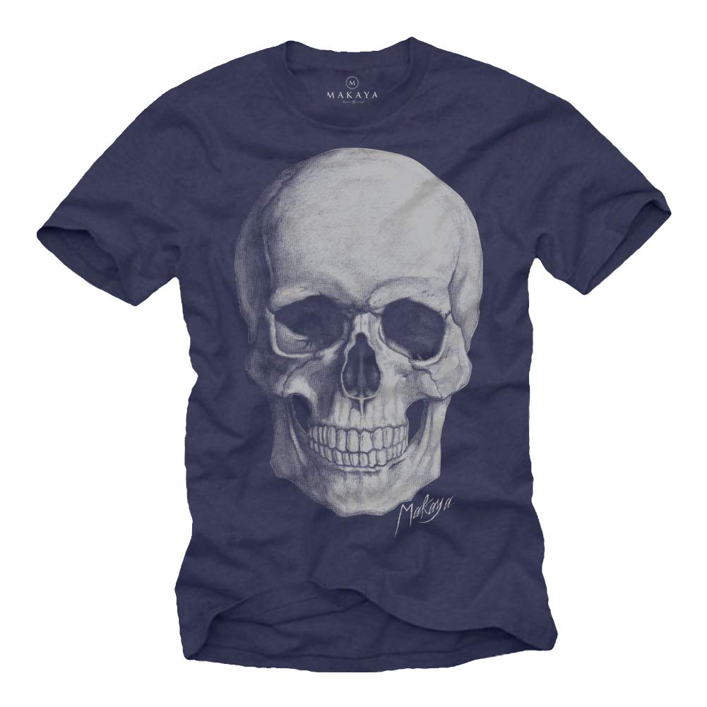 Makaya Men's Blue Cool Biker T-Shirt For Skull Size M