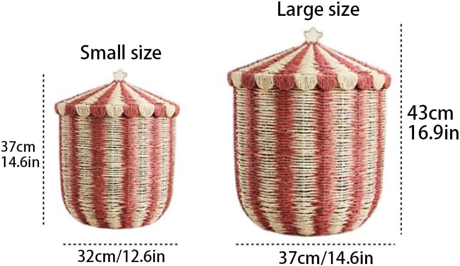 Creative Paper Rope Woven Laundry Basket, Round Storage Basket with Metal Frame, Dirty Clothes Hamper with Lid, Suitable for Laundry Room and Bedroom(Yellow,Large)