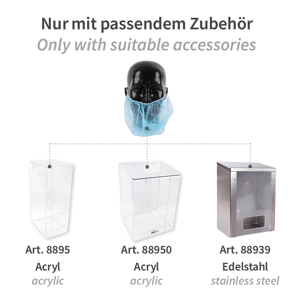 FRANZ MENSCH 1000 Stück Hygostar Bartschutz mit Ohrschlaufen Large | PP, weiß, L: 50cm, B: 30cm, Karton, Bartschutz Maske, Barthaube, Einweg-Bartnetze für Männer