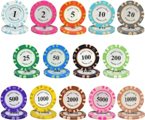 Yarsanor 14g Poker Chips Casino Games Casino Chips Monte Carlo, Clay Poker Chips Set for Texas Holdem Blackjack, for Counting Markers Math Learning Poker Chips (Color : 50 Pcs, Size : $200)