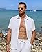 DEMEANOR White Linen Shirts for Men Short Sleeve Button Down Shirts Summer Beach Casual Linen Shirt Vacation Medium