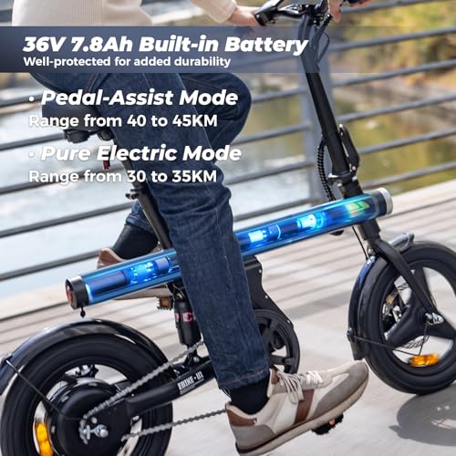 Finbike U1 Electric Bike for Adult/Teens,14" Folding Electric Bicycle with LCD Display,25KM/H & 45KM Range,4H Fast Charge,4 Riding Modes,Rear Shock Absorber,120KG Capacity,Compact Foldable Ebike - Image 2