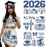 Dazoratix Graduation Iron on Transfers - 6 Sheets Senior Class of 2026 Glitter Heat Patches DTF Ready to Press Decal Viny Sticker for Clothing Stole Skirts Shirt Cap DIY Craft Decoration (Bule Silver)
