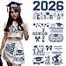 Dazoratix Graduation Iron on Transfers - 6 Sheets Senior Class of 2026 Glitter Heat Patches DTF Ready to Press Decal Viny Sticker for Clothing Stole Skirts Shirt Cap DIY Craft Decoration (Bule Silver)
